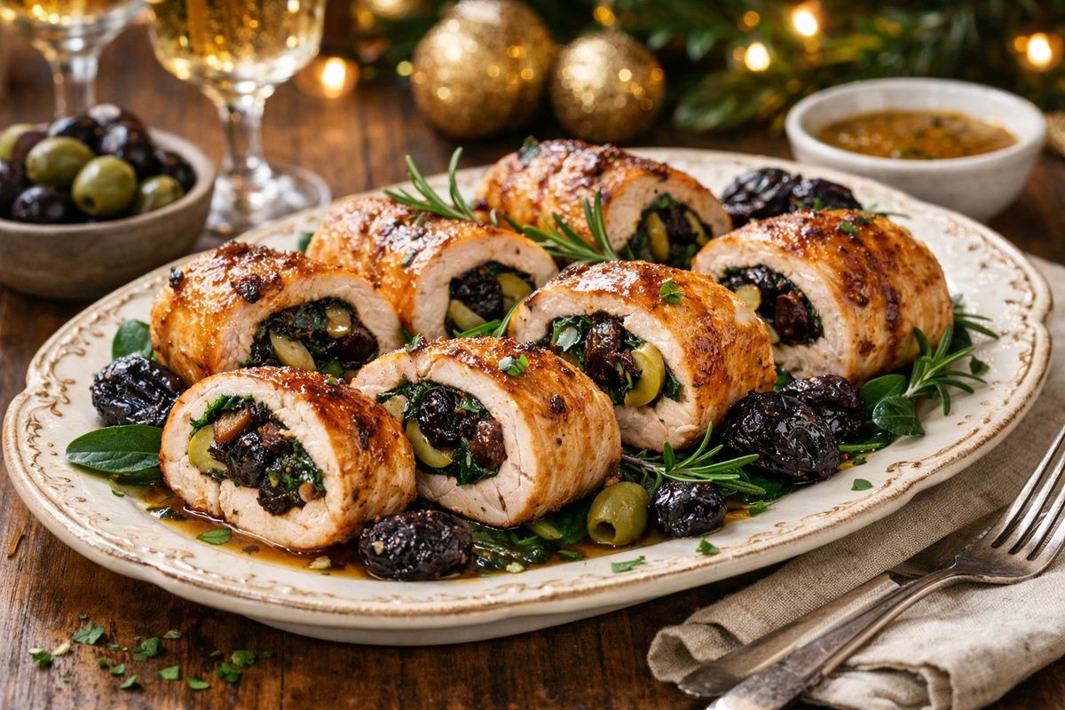 Куриные рулетики с черносливом, оливками и шпинатом — идеальное блюдо для любого стола