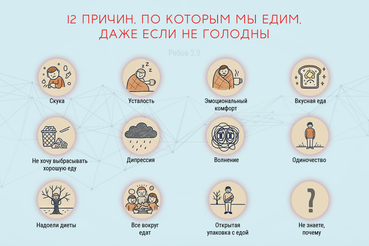 Как изменить отношение к еде: 12 причин, почему мы едим без голода
